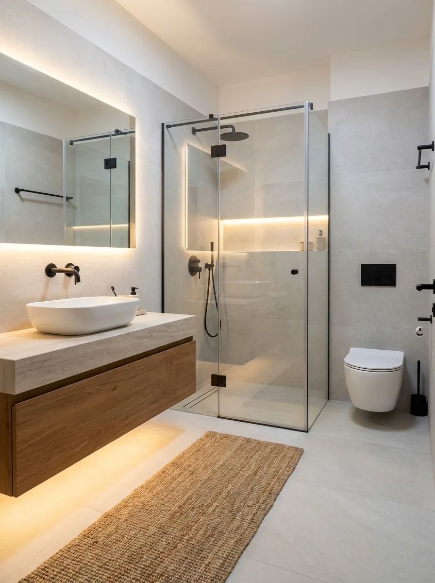 Gleiches Badezimmer als KI-Renovierungs-Visualisierung