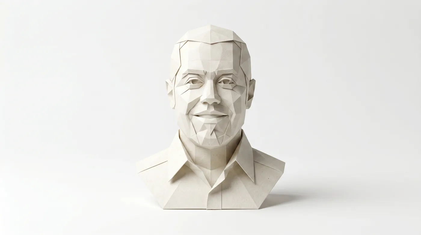 Nico als hyperdetailliertes Origami-Papier-Porträt, lächelnd